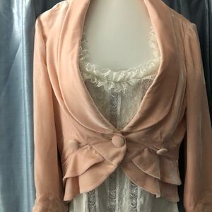 BCBG pink Velvet ruffled bottom jacket  size S